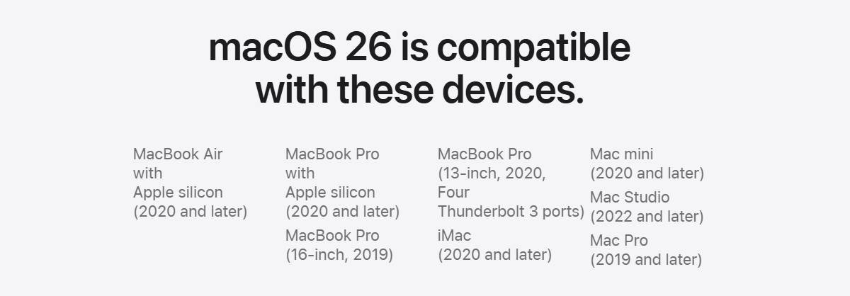 macOS Tahoe 26 – последняя версия для Mac на Intel с ограниченной поддержкой