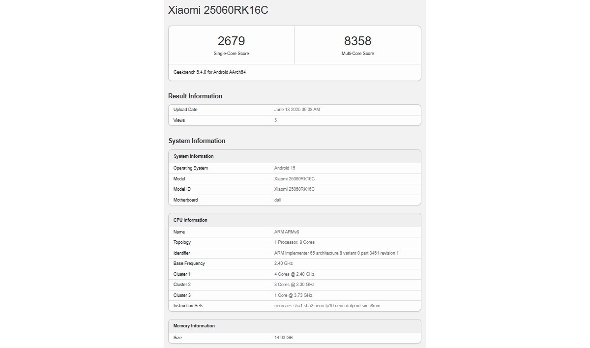 Redmi K80 Ultra останавливается у Geekbench, подтверждая чипсет, память и версию Android