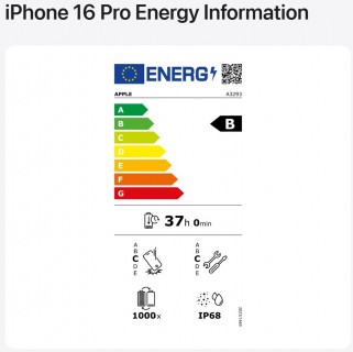 Этикетка энергоэффективности iPhone 16 Pro