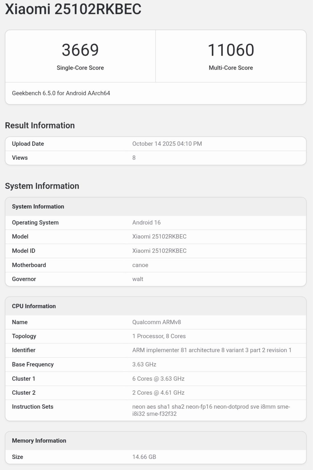 Redmi K90 Pro Benchmark: model - 25102RKBEC