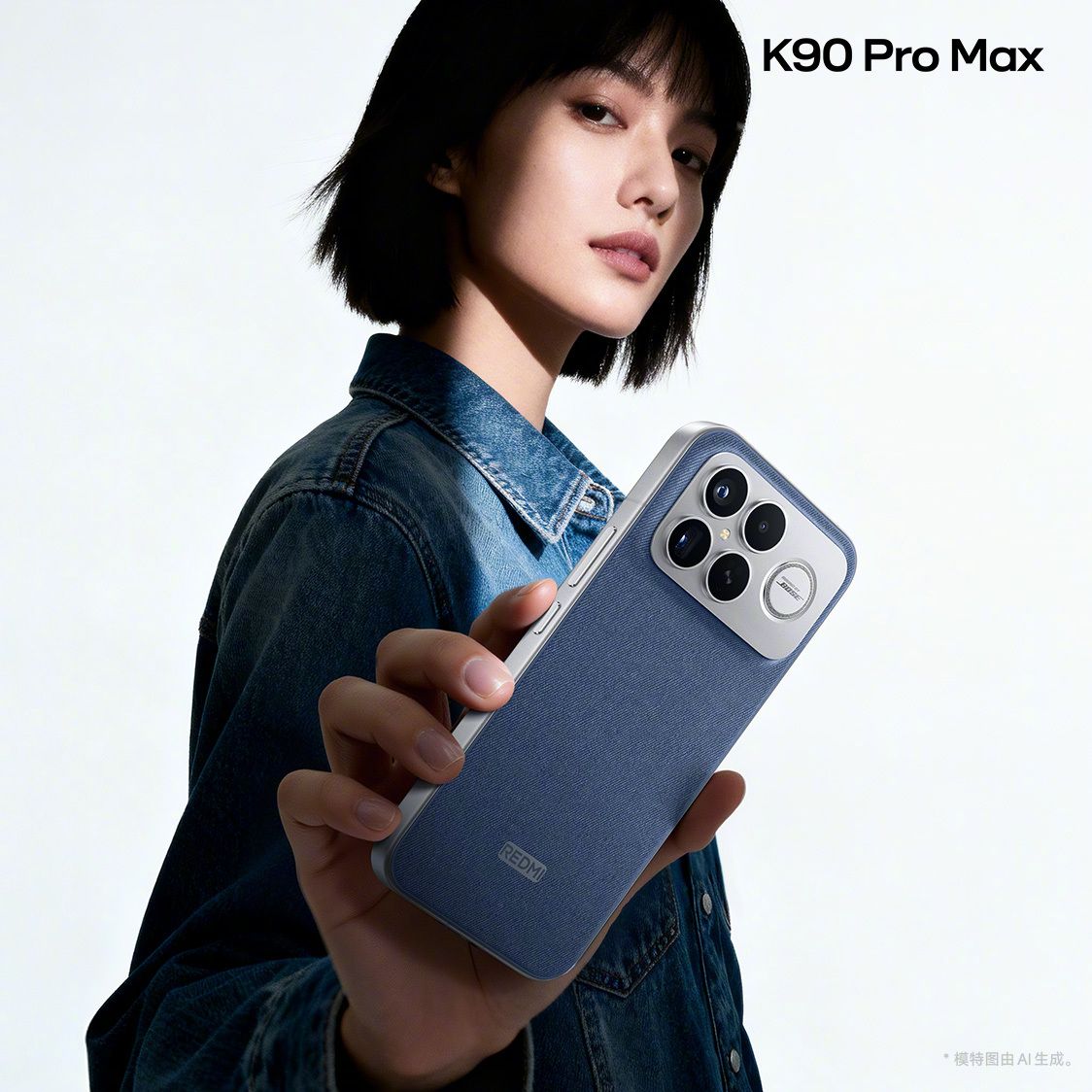Girl holding Redmi K90 Pro's Max Danim Blue color shade