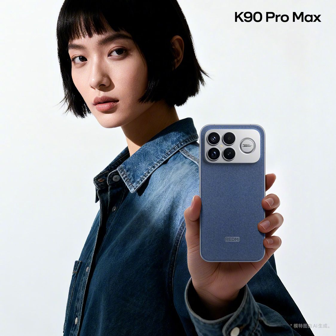 Girl holding Redmi K90 Pro Max Danim Blue Edition