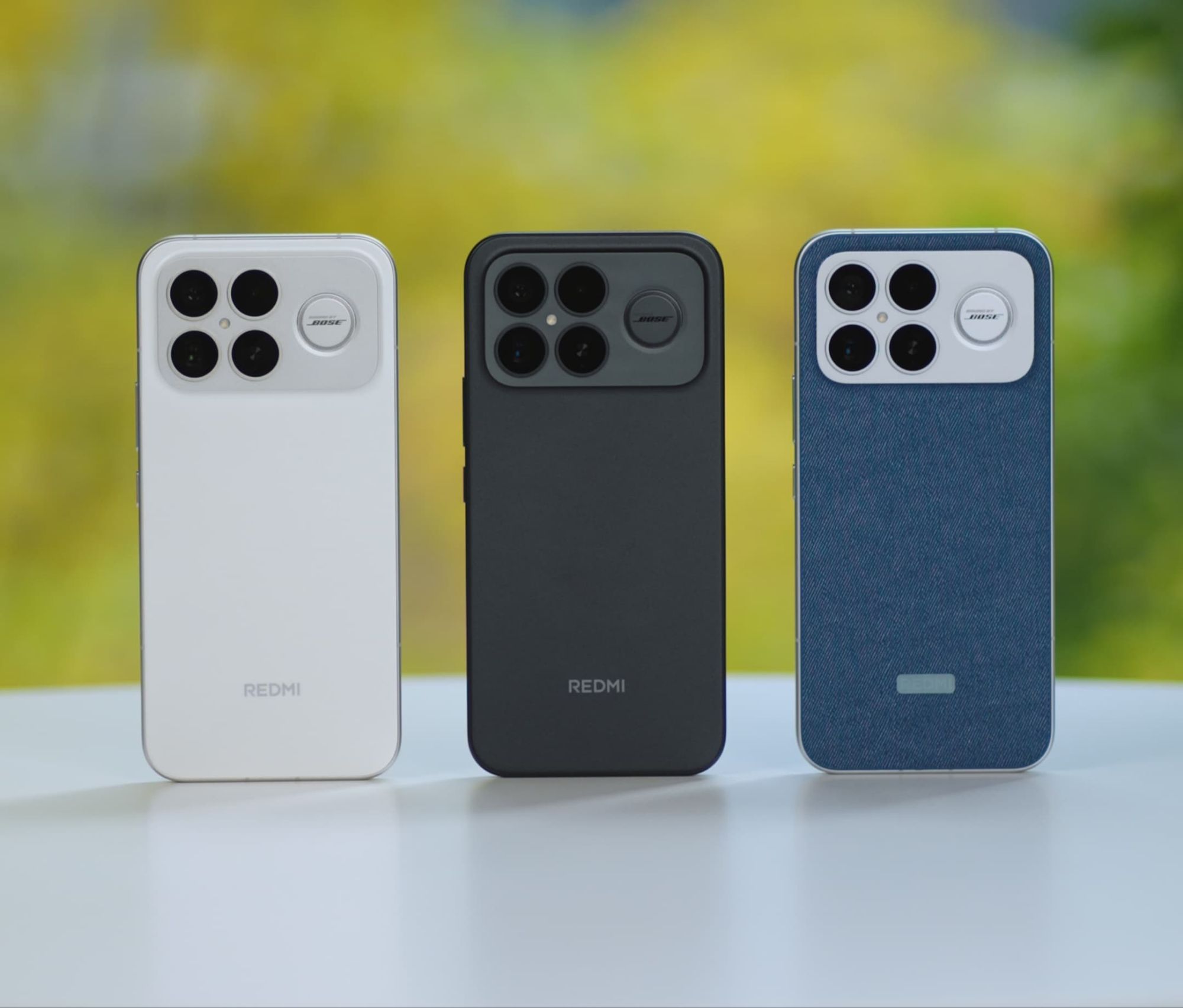Redmi K90 Pro Max three colors together - White, Black, and Denim Blue
